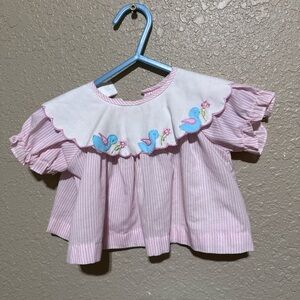 Pink Striped Baby Top with Embroidered Ducks